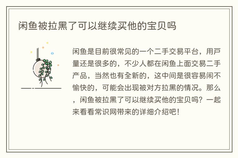 闲鱼被拉黑了可以继续买他的宝贝吗